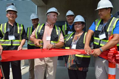 Left to right: Karl Smith, Executive Vice President & Chief Financial Officer, Fortis Inc.; Greg Deck, Chair, Board of Directors of Columbia Basin Trust; Bill Bennett, Minister of Energy and Mines; Lee Doney, Chair, Board of Directors of Columbia Power Corporation; Anne Jimmie, Elder, Lower Kootenay Band Ktunaxa Nation; Jonathan Kruger, Chief, Penticton Indian Band Okanagan Nation.